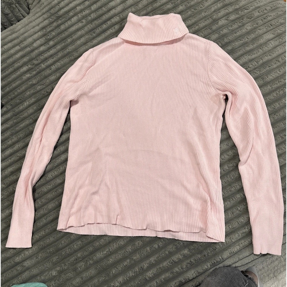 Vintage Womens Lauren Ralph Lauren Pink Ribbed Long Sleeve Turtleneck Sweater M - Picture 2 of 9